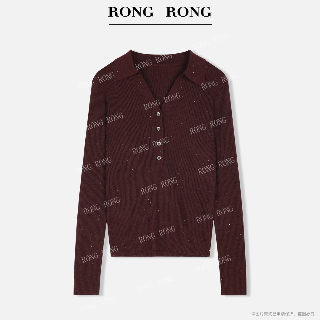 溶溶【晨间星野】RONGRONG 绵羊毛莱赛尔醋酸混纺珠片上衣25C8369