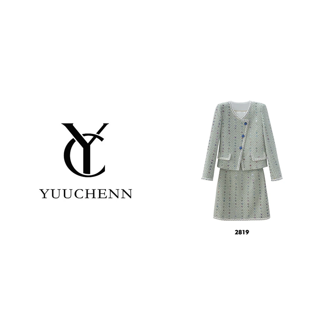 YUUCHENN 高级感套装蓝色名媛气质轻奢两件出席正式场合女士服装