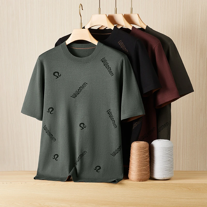 大码男装胖子短袖针织衫春秋圆领针织短袖胖男生加肥打底短袖T