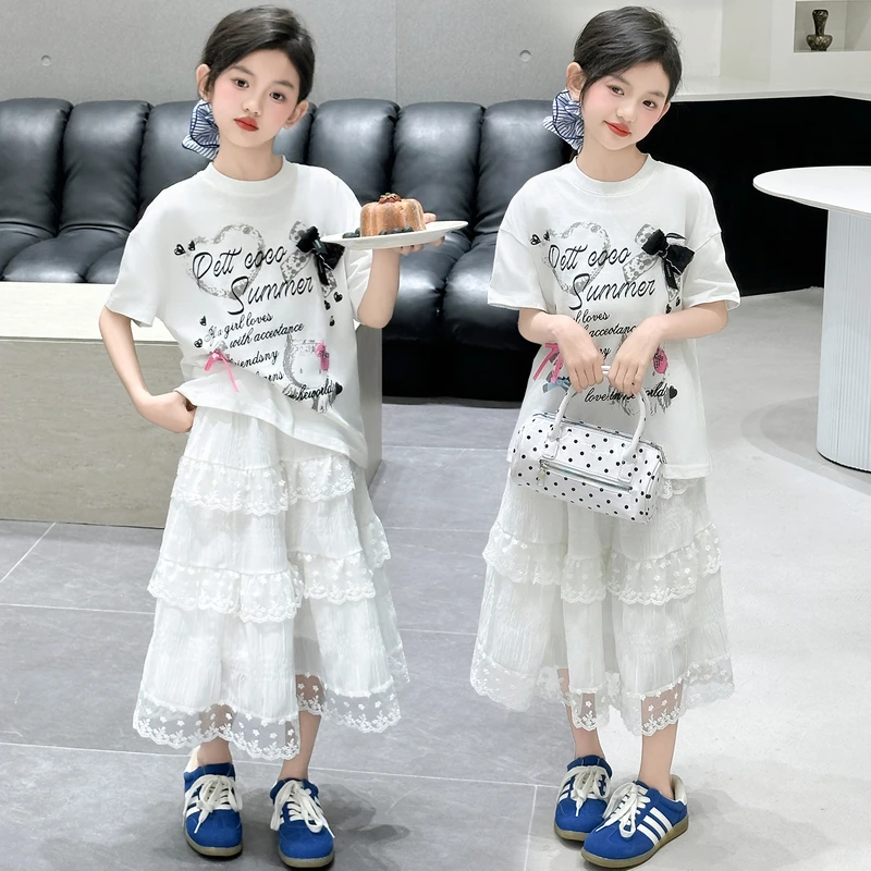 女童夏装套装裙子2025新款中大童网红洋气小女孩休闲半身裙两件套