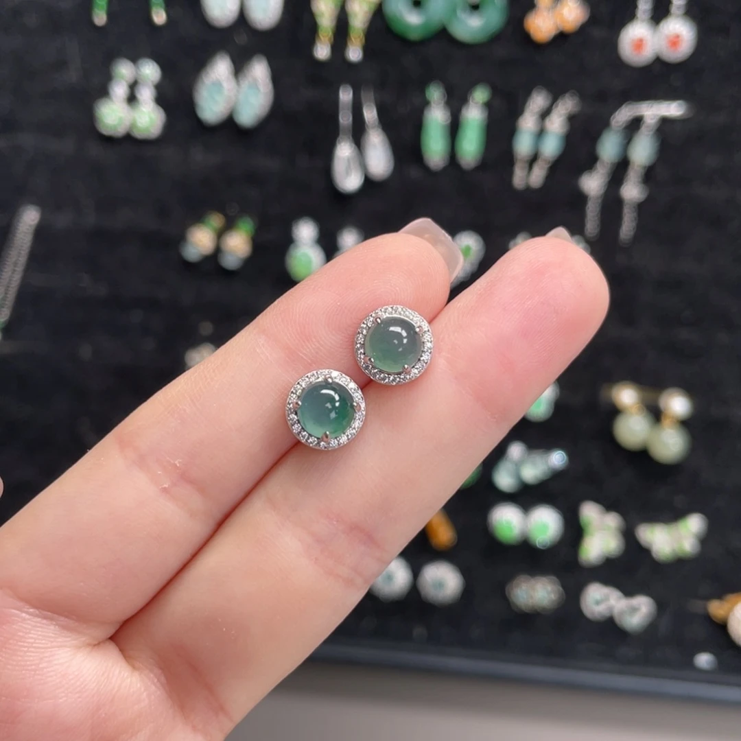 翡翠银S925镶嵌耳饰