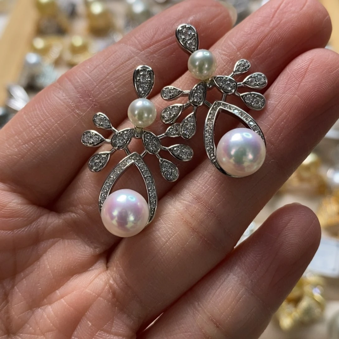 海水珍珠耳饰银S925镶嵌