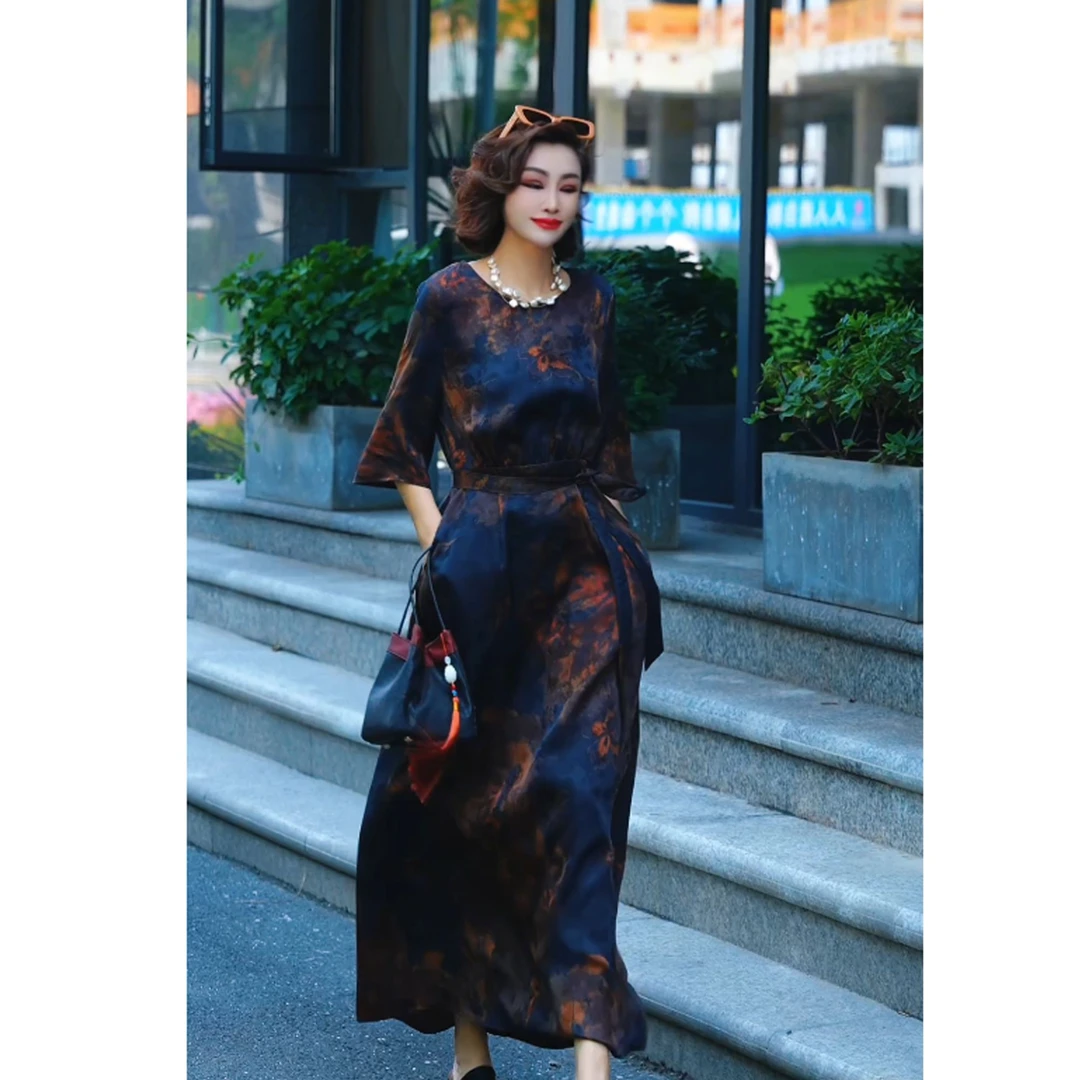 【渣渣专属】100桑蚕丝绞罗香云纱 时尚气质女款连衣裙YQ352038