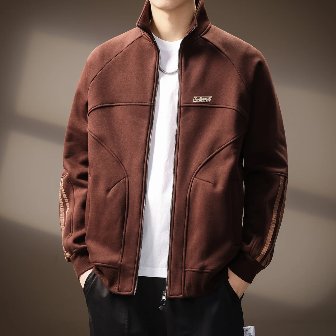 高端美式运动立领卫衣外套男士复古潮流2025秋季新款拼接休闲夹克