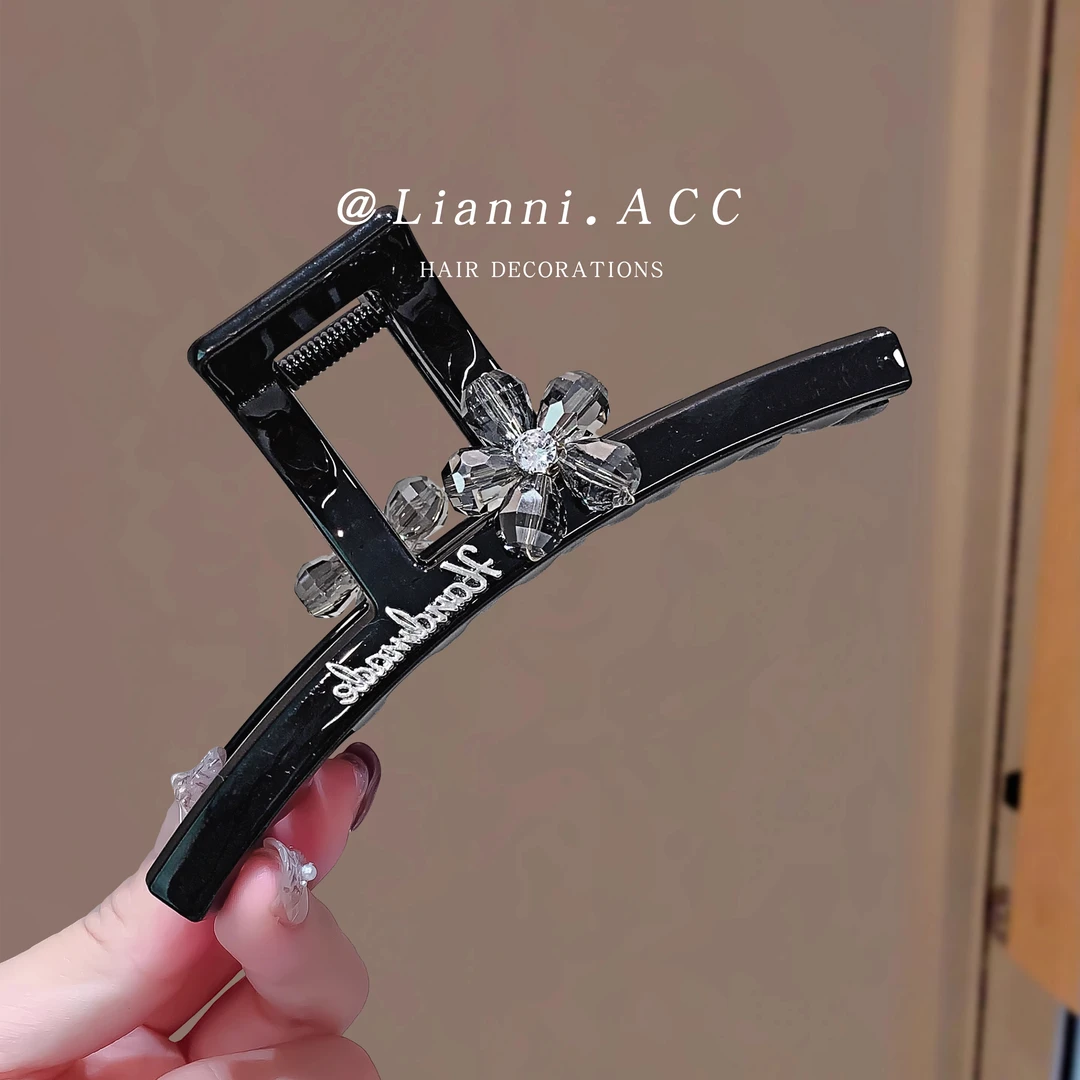 轻奢水晶花朵抓夹高端后脑勺盘发夹子耐用高级感大号新款鲨鱼夹女