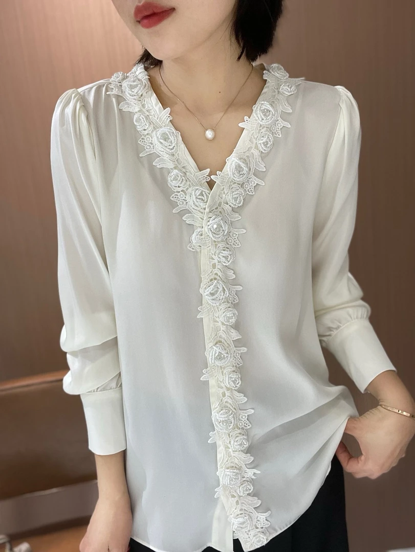 过款25年春季新款宽松时尚长袖上衣衬衫绣花小衫气质洋气白色衬衣