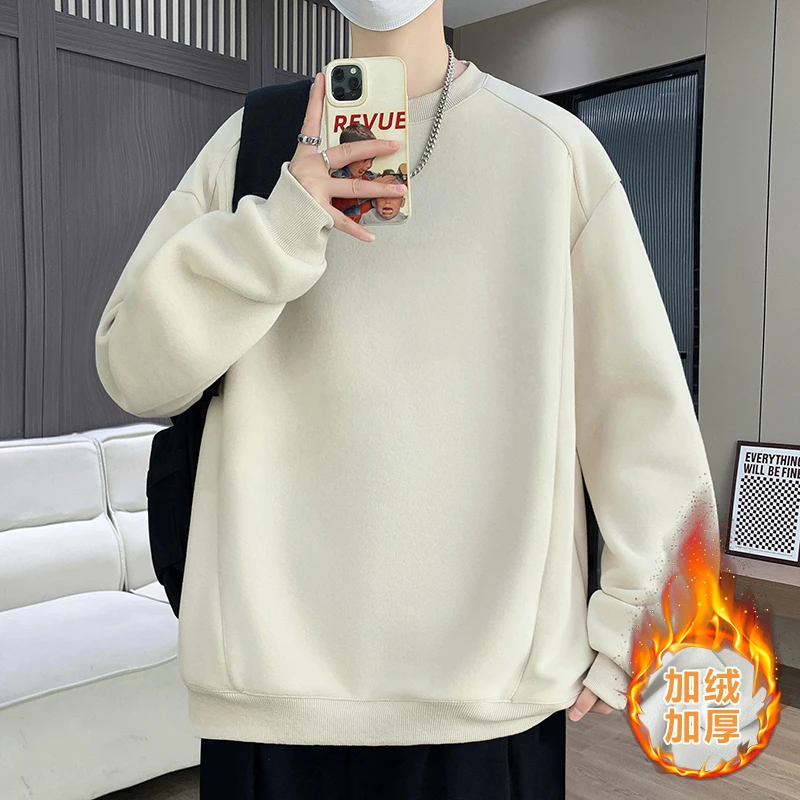 卫衣男款爆款2025新款加绒加厚纯色青少年男生灰色上衣男秋冬男款