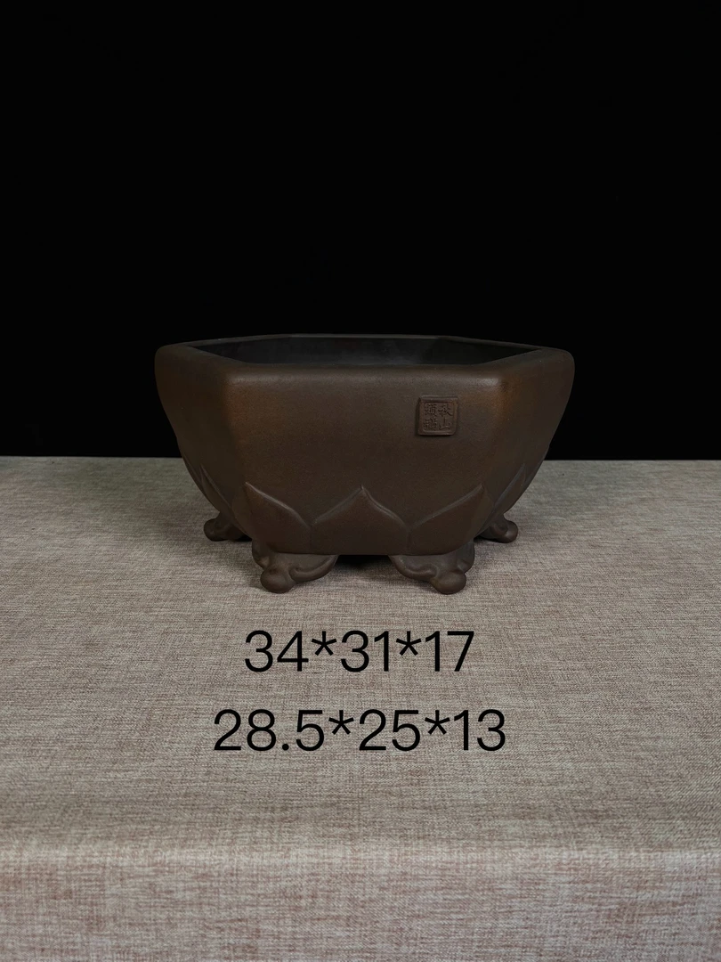 高杰盆艺，徐洲杰高温盆，六方莲花盆景盆，超薄胎，古朴典雅大气