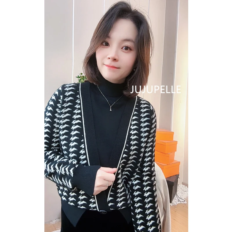 复古半高领假两件！2024秋冬新款针织衫百搭打底衫女宽松显瘦毛衣