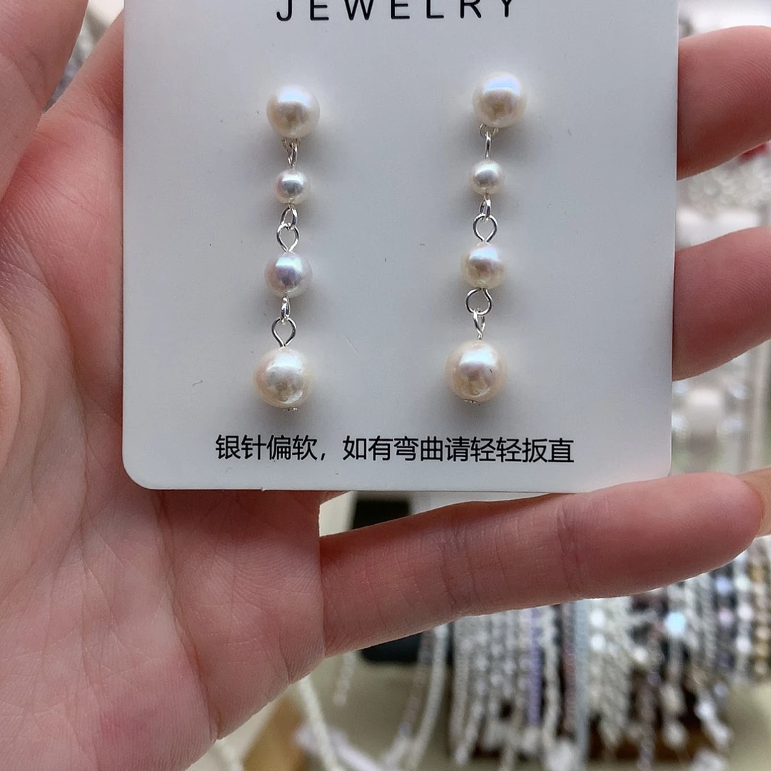 耳饰银S925镶嵌淡水珍珠