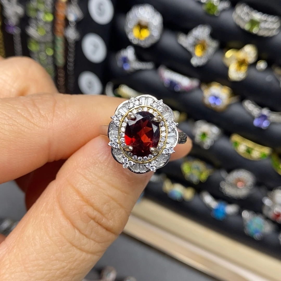 银S925镶嵌戒指石榴石