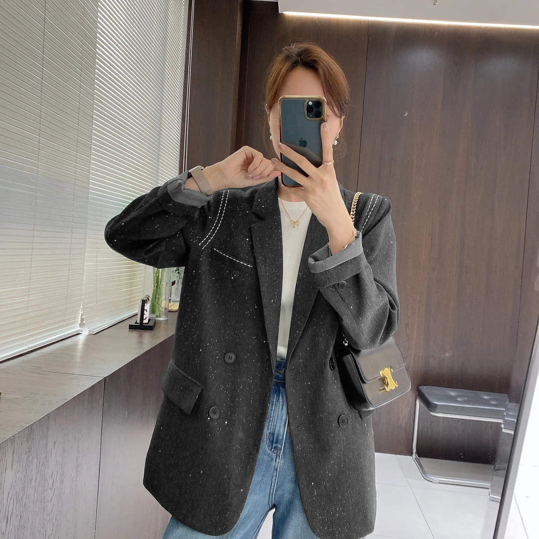 IMFLY金小金自制女装 西装DYW8693春季气质时髦亮片宽松西服外套