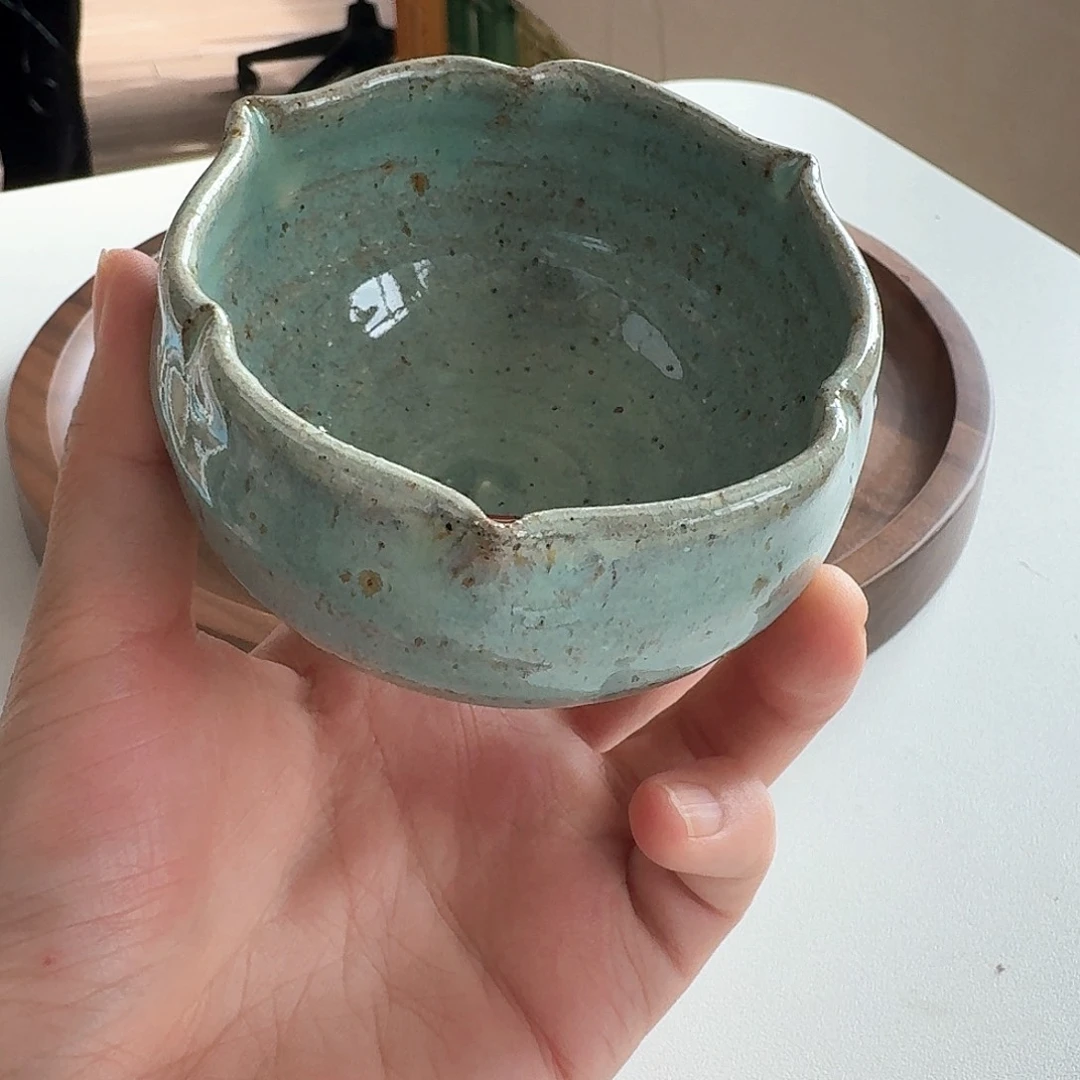 瓷片唐津烧青色花钵杯