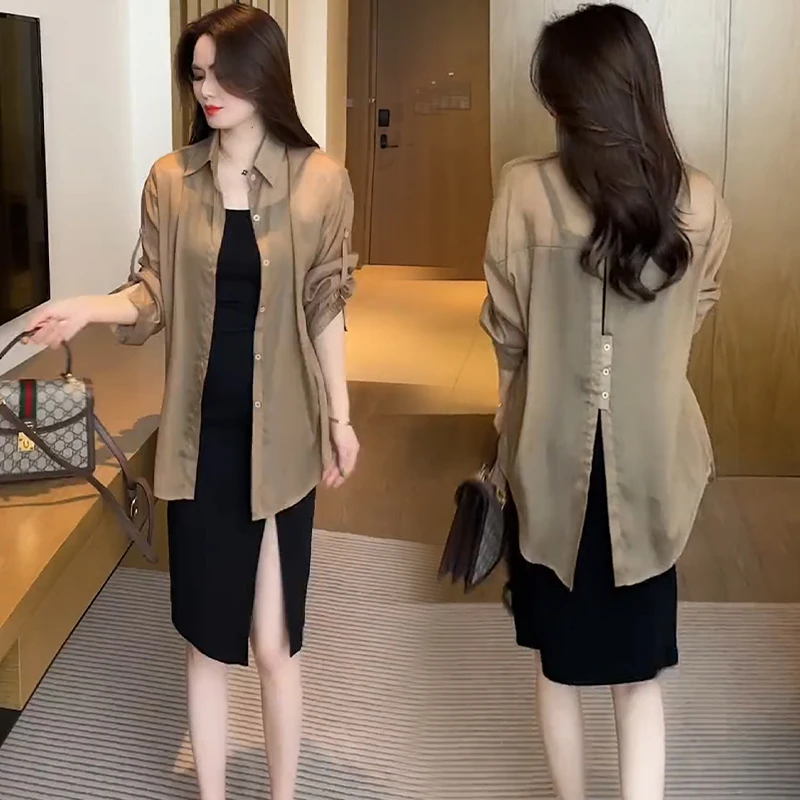 时尚套装女2025夏季新款洋气质显瘦中长款衫吊带裙休闲两件套