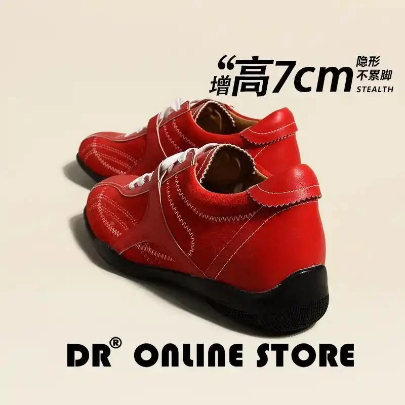 小个子救星~红色德训女鞋厚底款隐形内增高超厚底外穿透气百搭阿