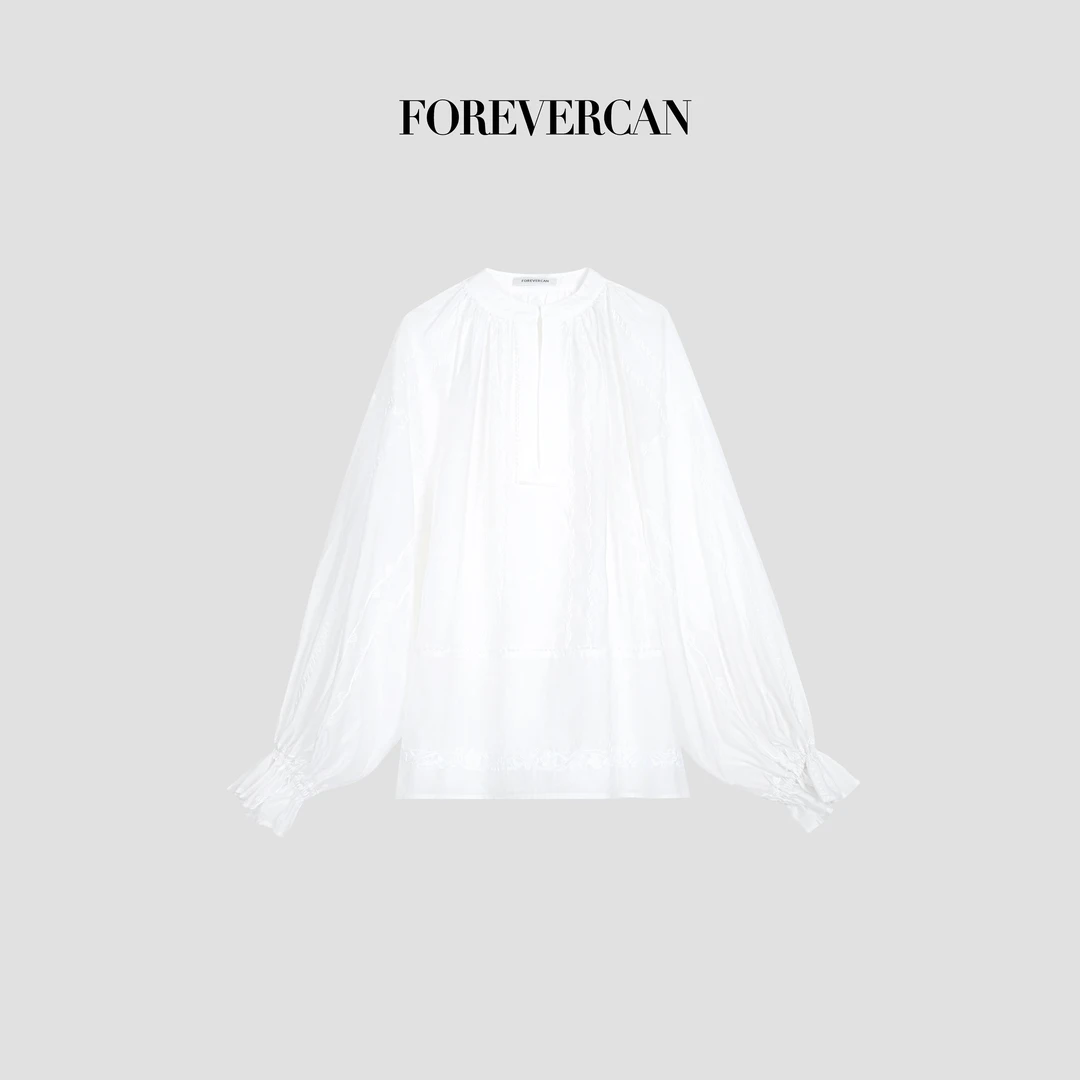 FOREVERCAN“春意阑珊” 度假感立体刺绣灯笼袖V领衬衫ST22897