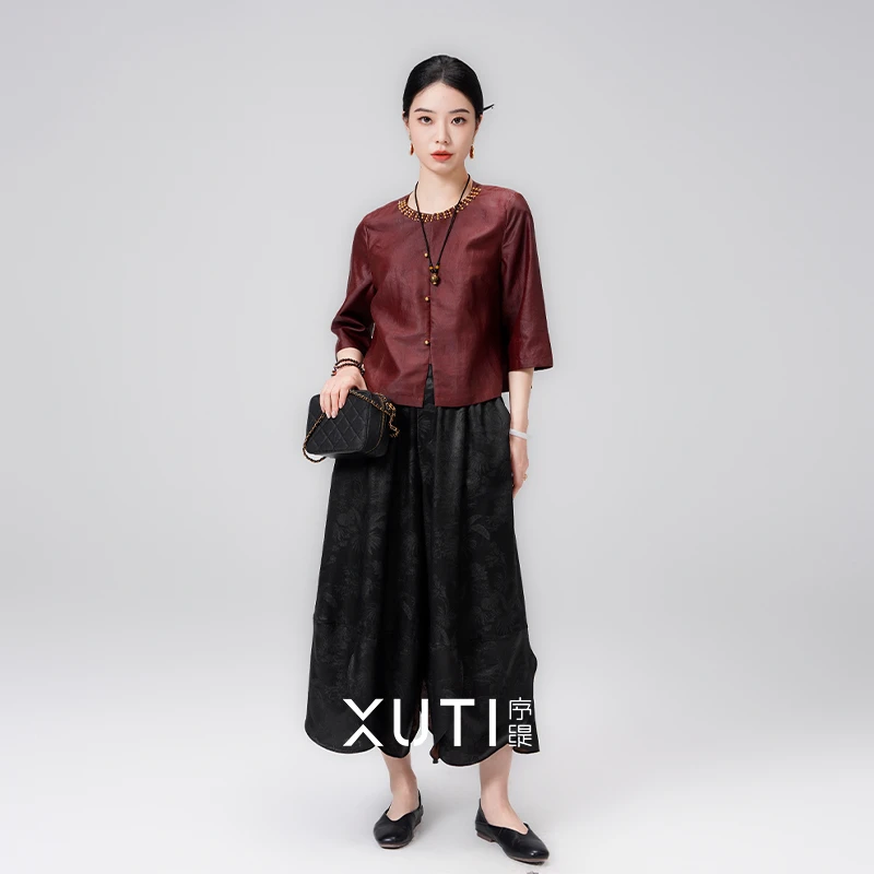 序缇『朝朝辞暮』新款春夏国风新中式女香云纱装桑蚕丝上衣H66-6125