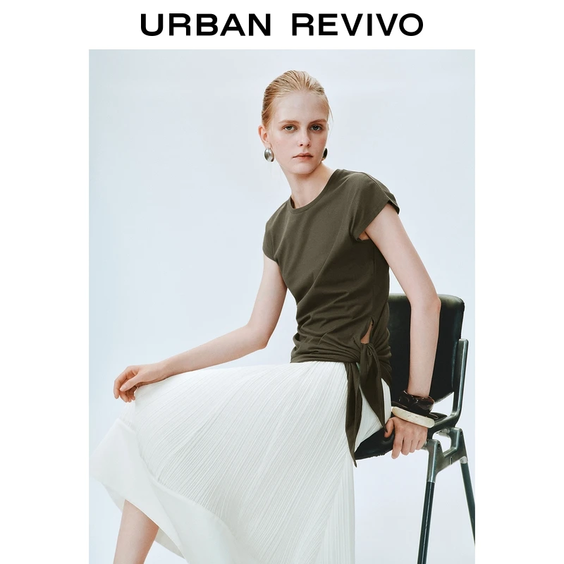 【七夕主题款】UR2025夏季新款女装侧腰绑带短袖T恤UWM450119