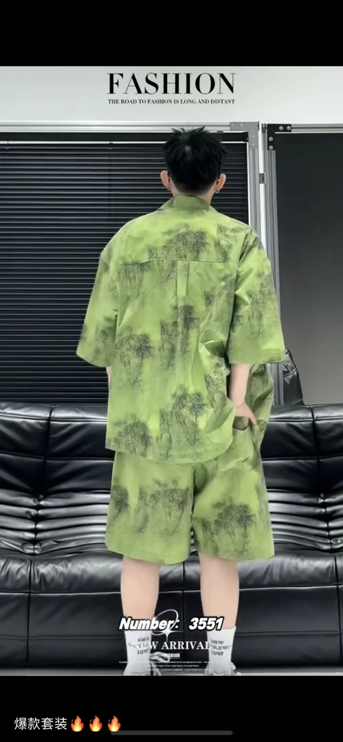 FASHION短裤夏季短袖时尚套装上衣情侣时尚套装韩版国潮男士