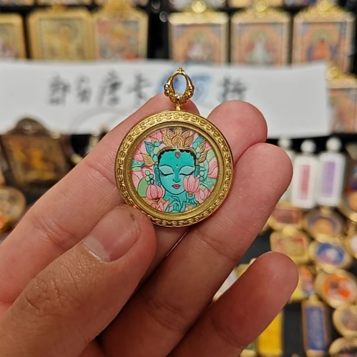 吊坠W****纹纯手绘绿妈妈唐卡