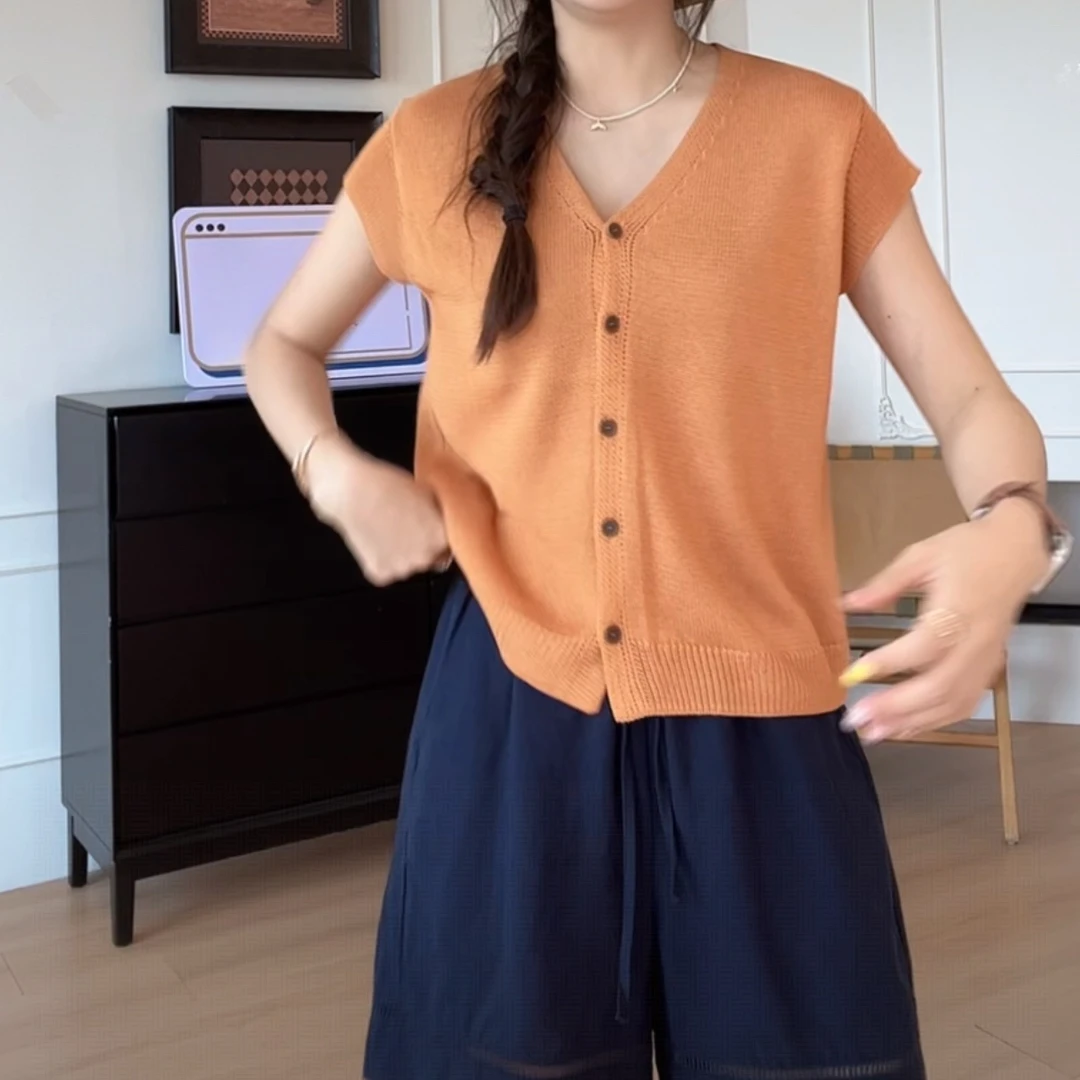 气质休闲百搭V领针织开衫女2025夏季新款小众气质防晒通勤上衣