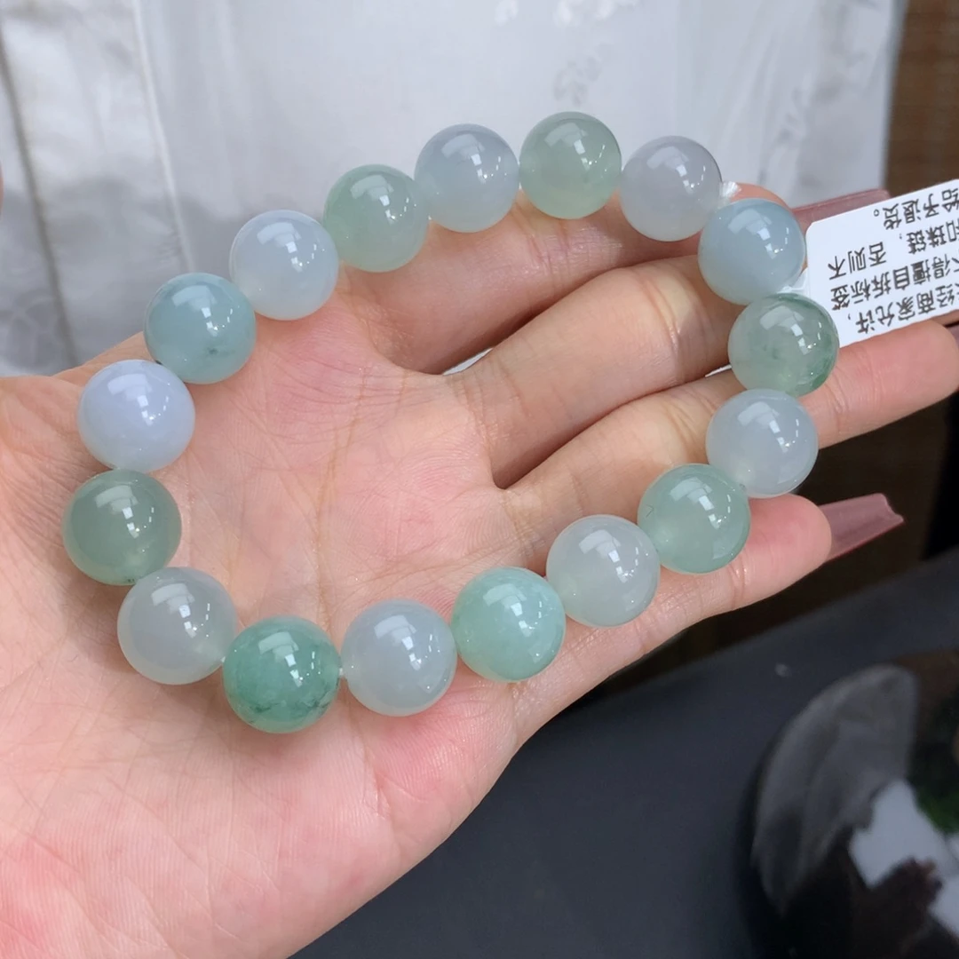 翡翠手链未镶嵌卡11.8-12冰胶马卡龙手串