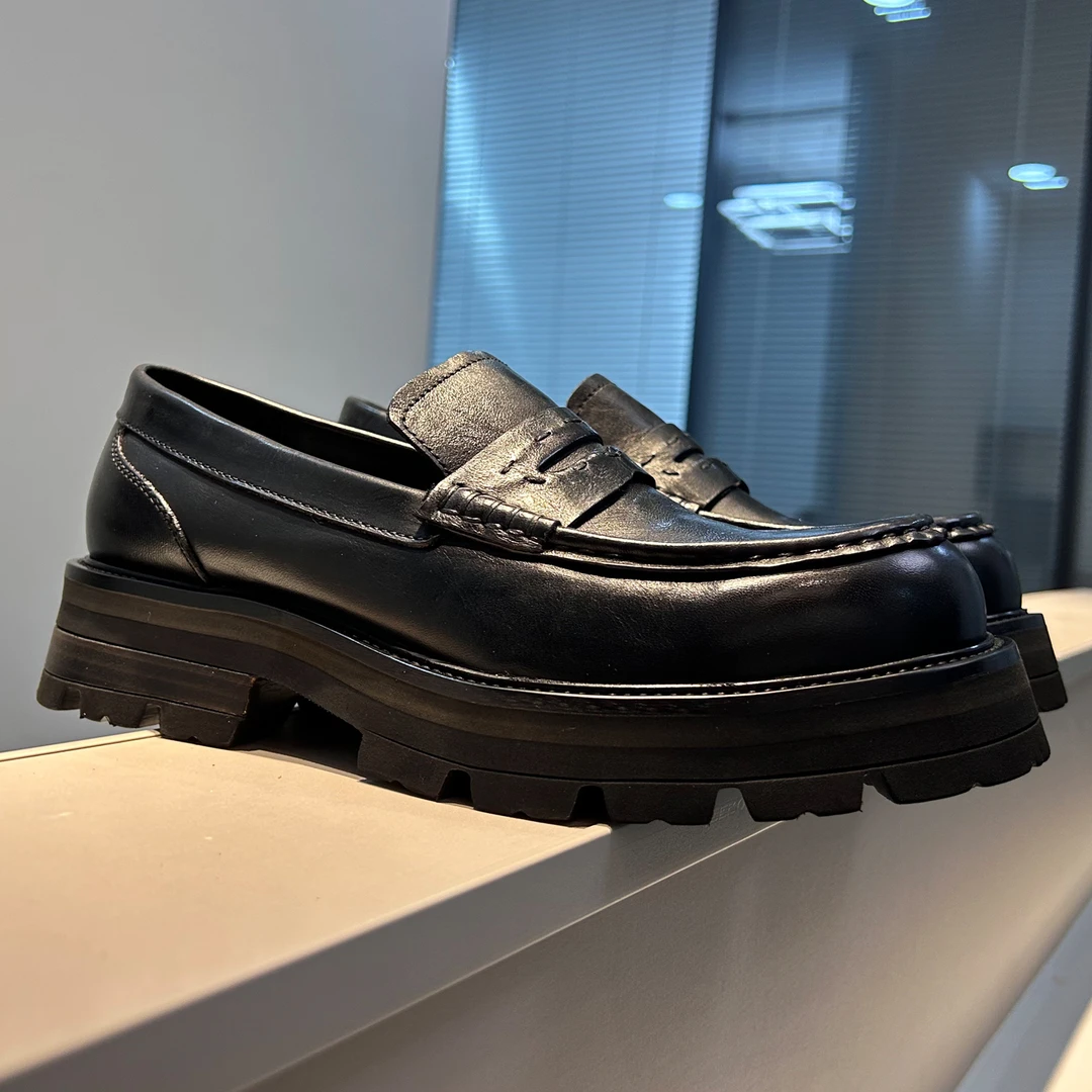 四季百搭款低帮休闲厚底素面一脚蹬乐福鞋复古商务正装皮鞋结婚鞋