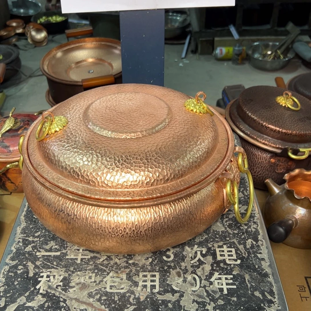 紫铜28cm电磁炉原色垂耳浅汤锅
