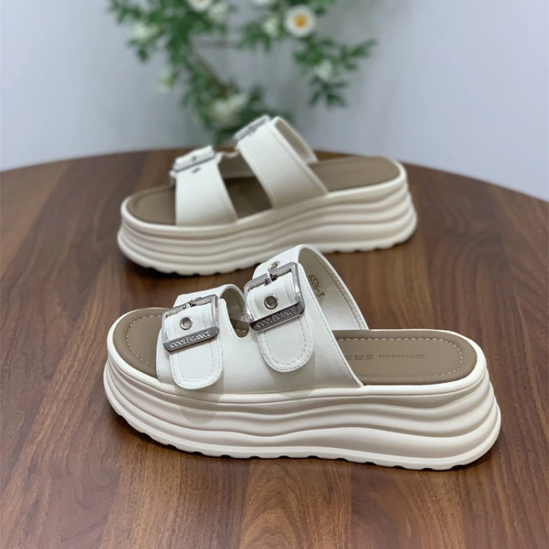 皮带扣拖鞋女外穿2025新款韩版时尚百搭松糕网红小个子一字拖凉拖