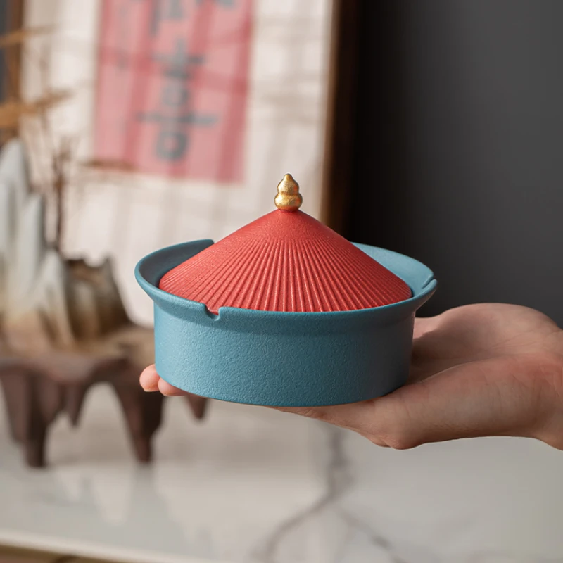 陶瓷烟灰缸家用客厅带盖防风防飞灰创意中式复古定制个性轻奢烟缸