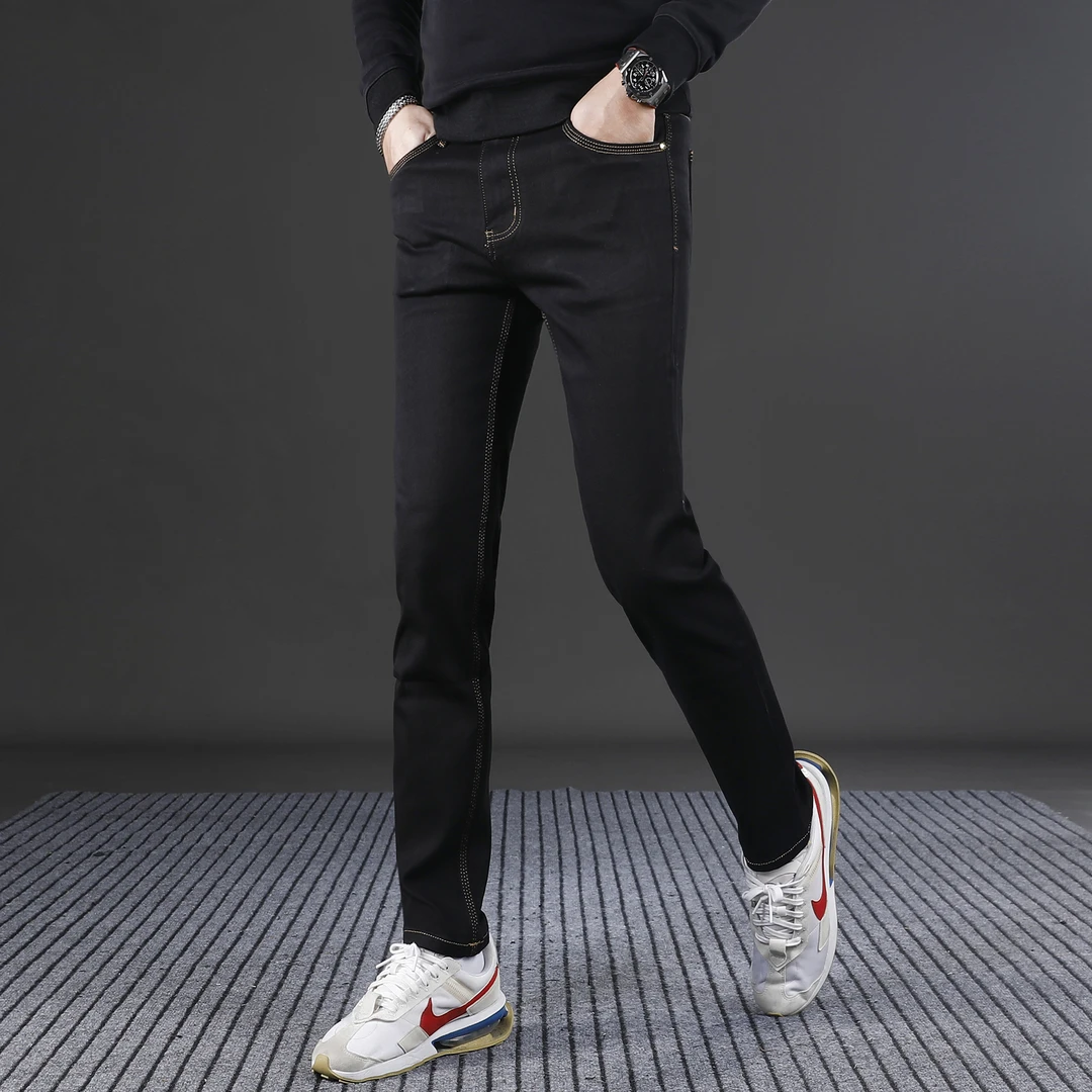 潮牌黑色九分牛仔裤男款秋冬修身小脚爆款2025新款弹力男士九分裤