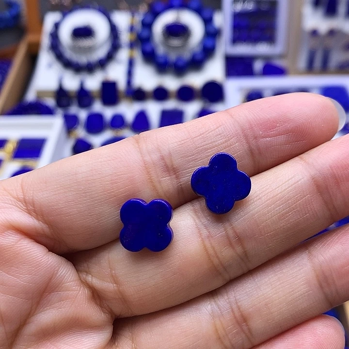 青金石银S925镶嵌耳钉