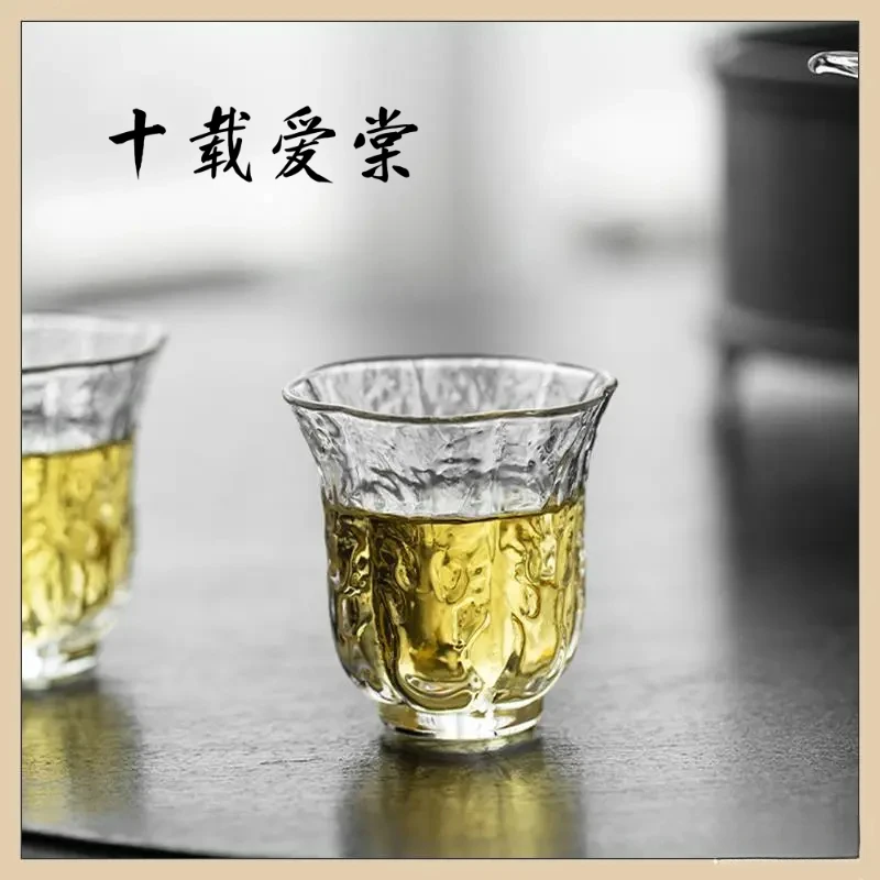 十载爱棠手工白菜造型小茶杯中式玻璃品茗杯耐热功夫茶闻香杯茶具