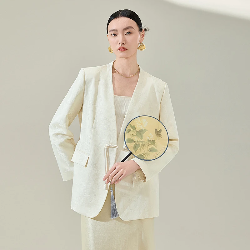 【小余专属】MOFAN摩凡春新款米色花纹西装MJU4