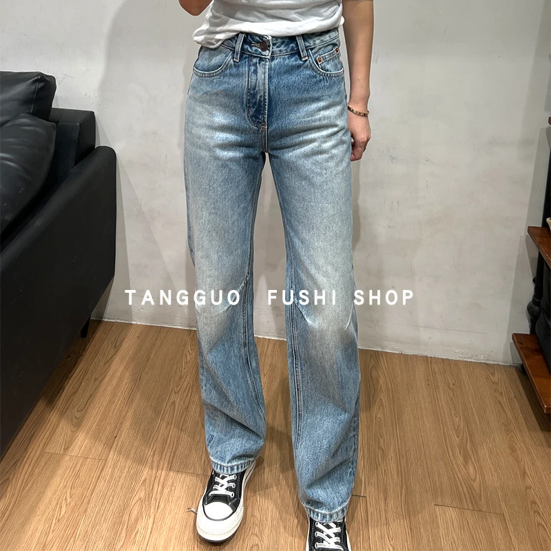 【福利】冬季无弹窄版直筒裤牛仔裤『海盐蓝』水洗显瘦长裤51710