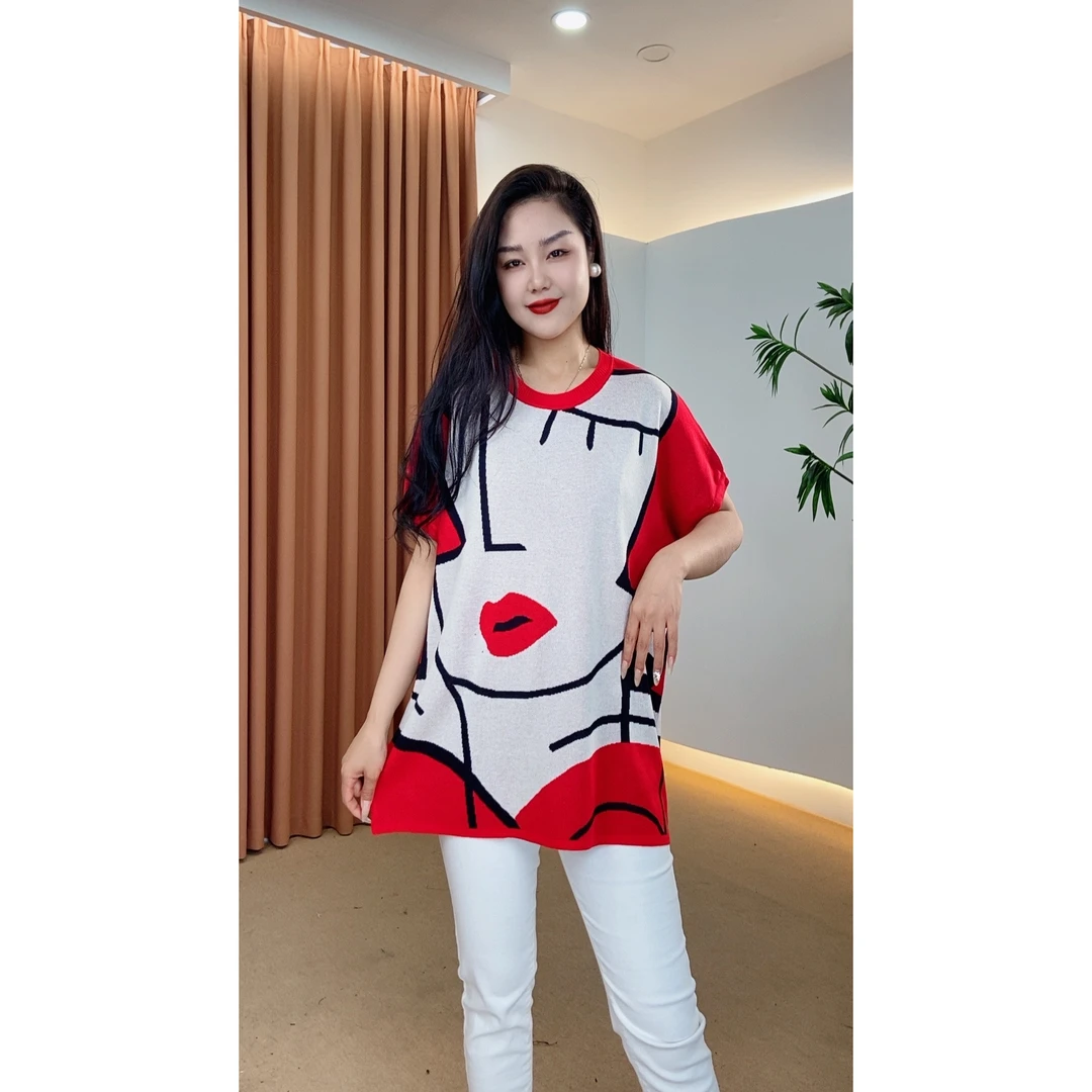 A32号春夏季新款时尚针织提花宽松中长款百搭连衣裙妈妈装