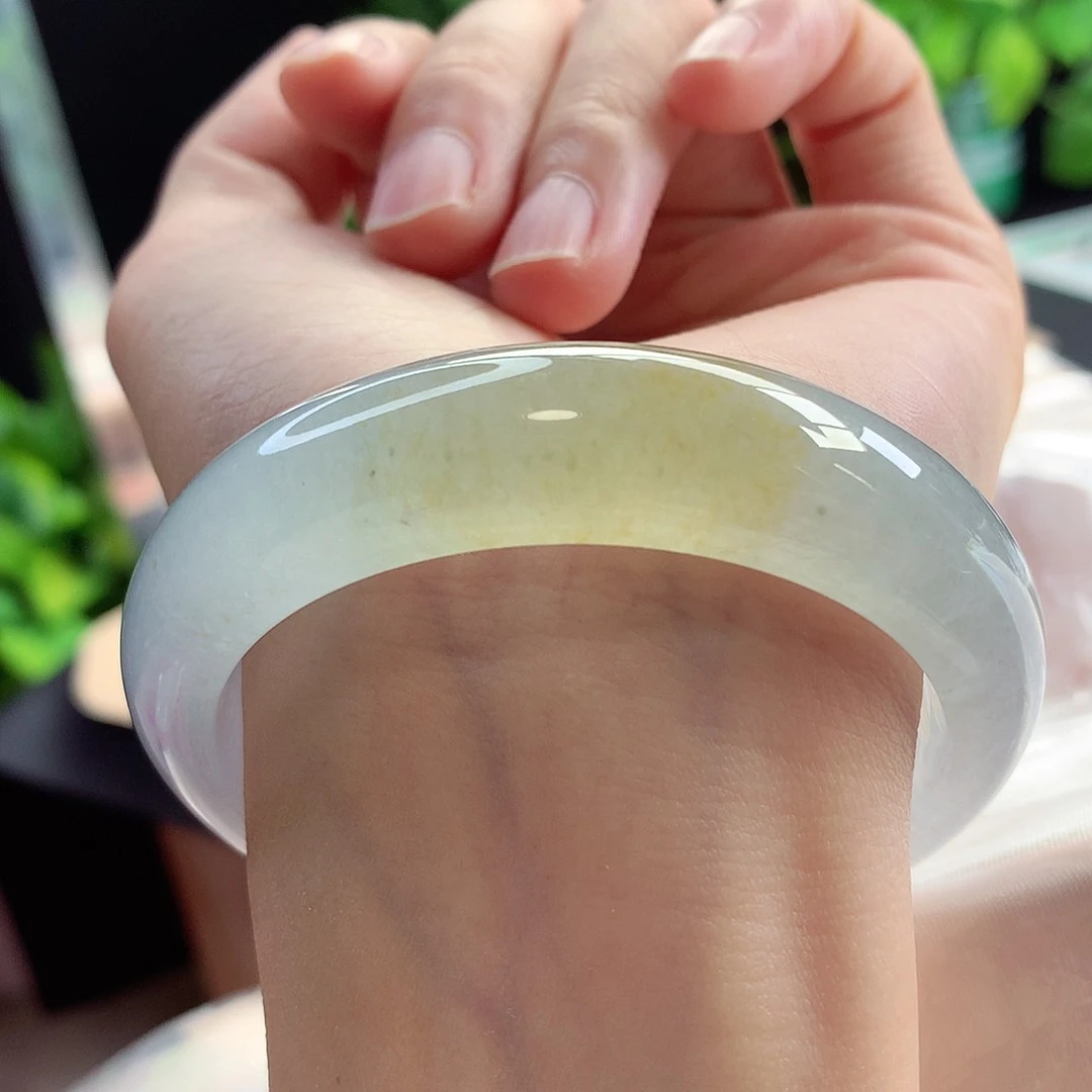 未镶嵌手镯翡翠54-55圈口正冰轮胎镯海盐柠檬色系巨推4号