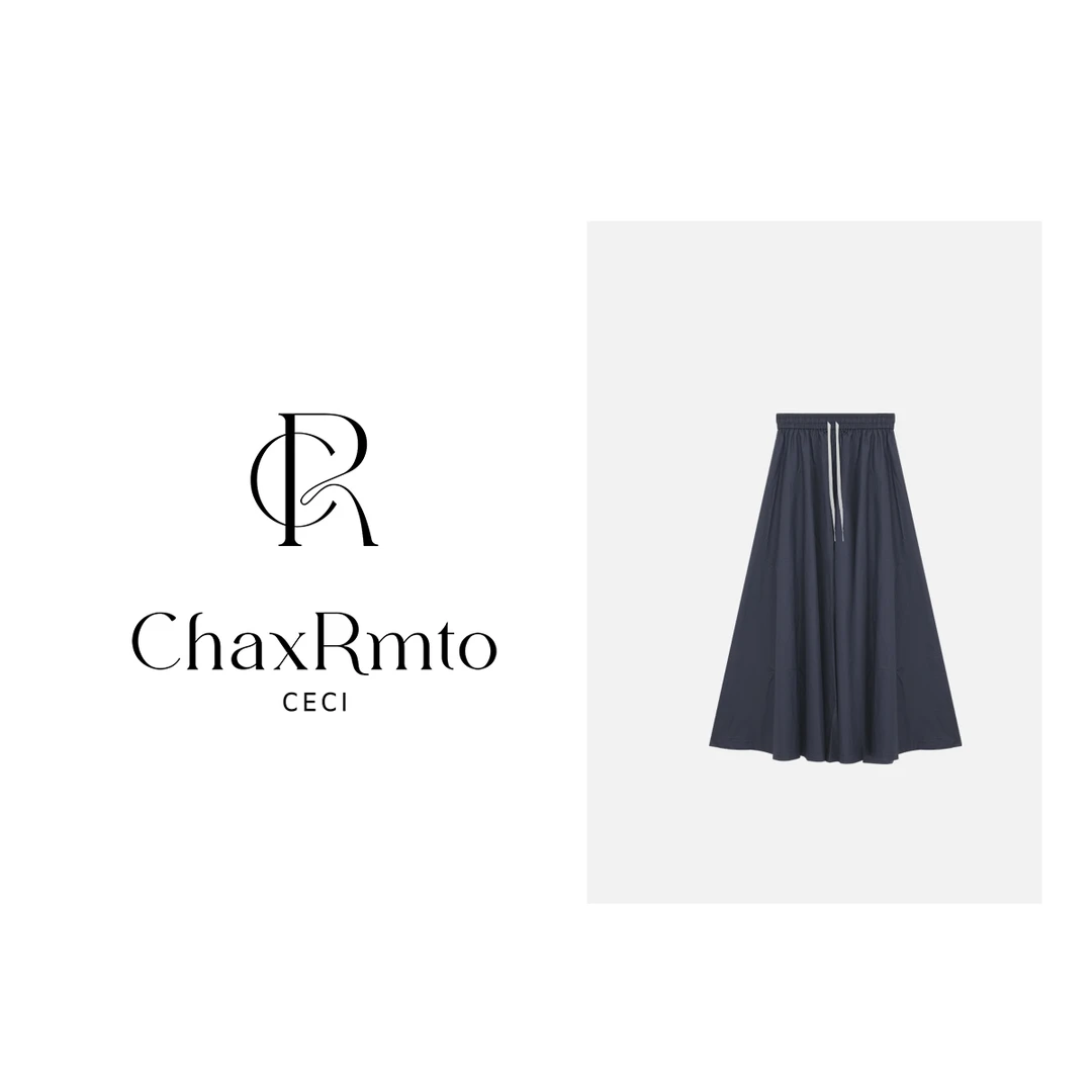 ChaxRmto 100棉纯色中长裙松紧腰抽绳气质半身裙 斯斯CC1B0809