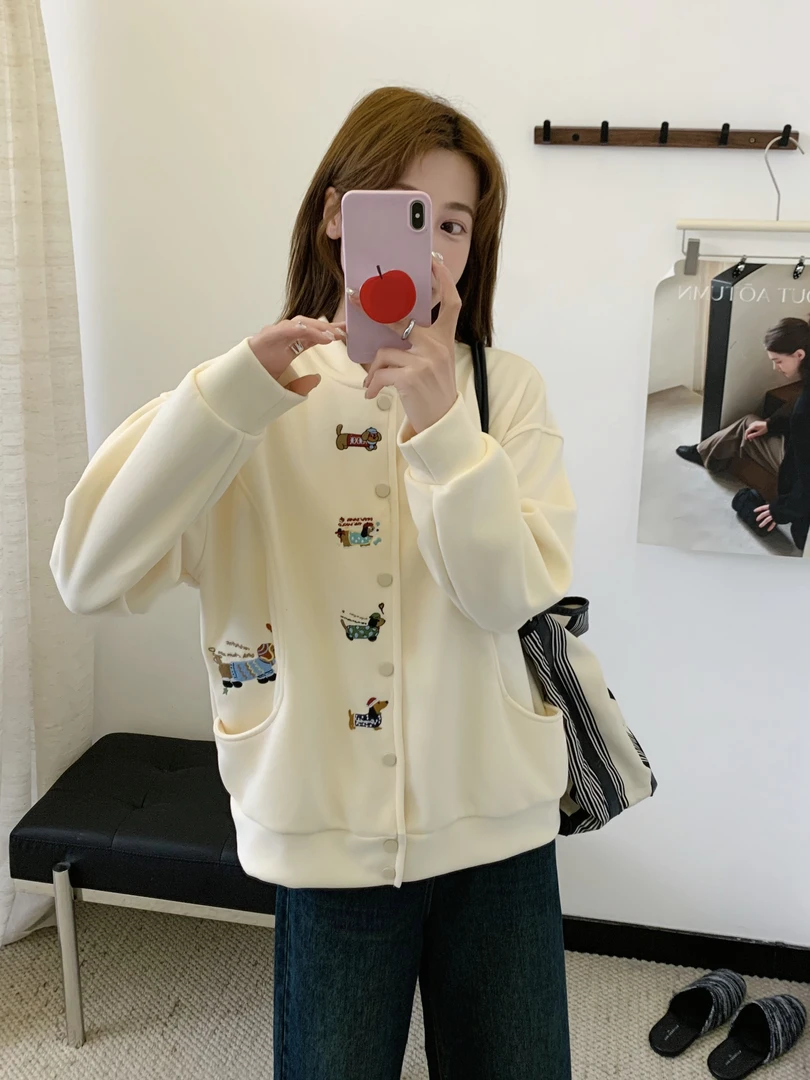 程程甄选  韩系卡通腊肠狗时尚百搭休闲外套669
