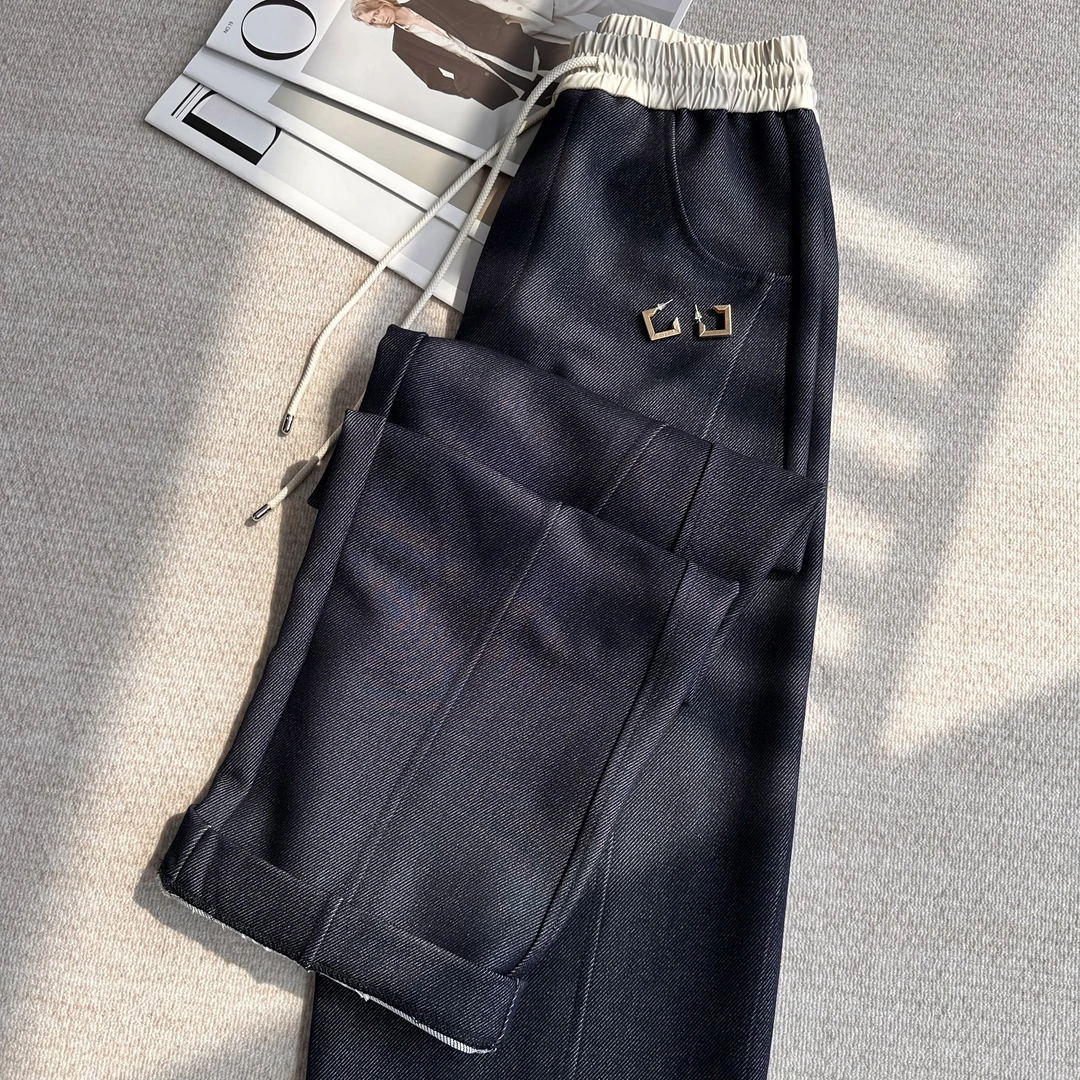 春夏季新款慵懒风松弛感复古牛仔裤女2025年宽松松紧腰弯刀裤女