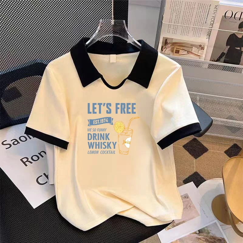 大码胖mm纯欲风辣妹洋气减龄短袖T恤女士夏季设计感小众翻领上衣