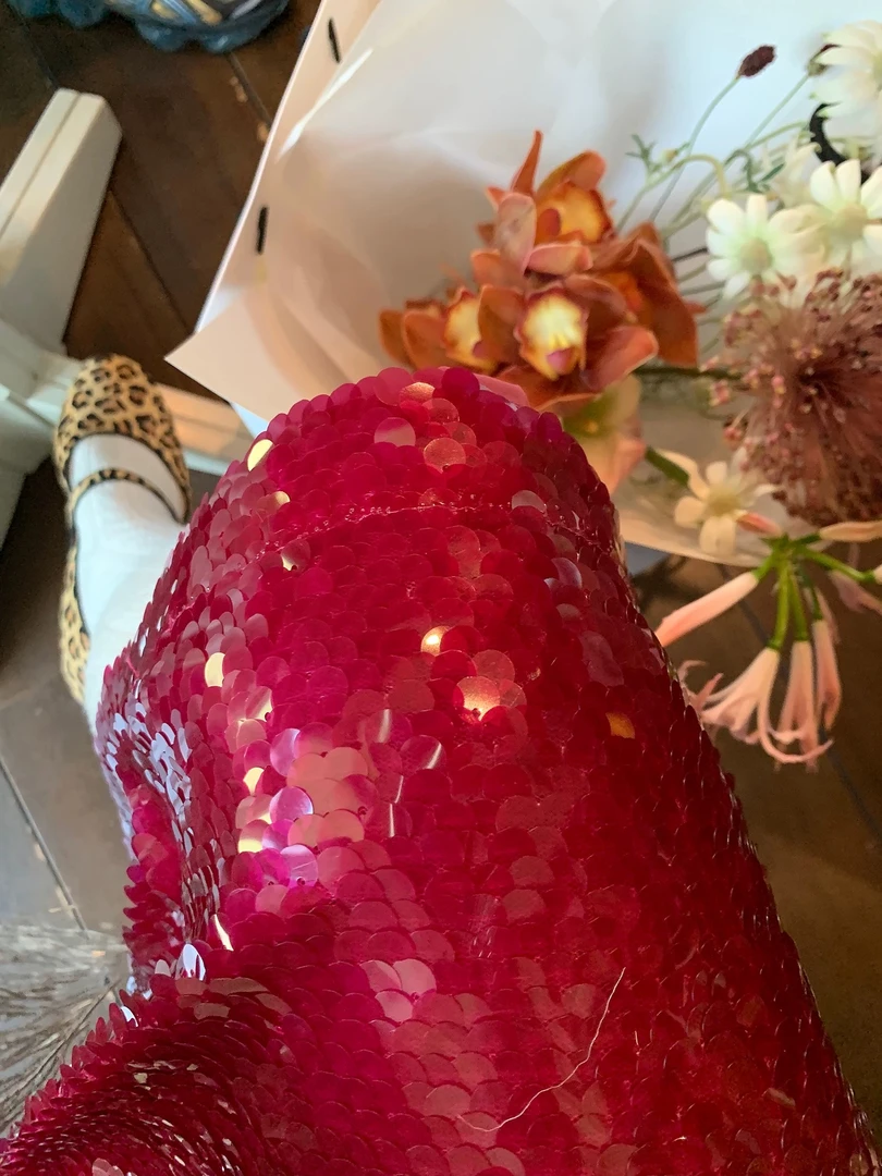 周美美  勃艮第晚宴流光玫紫色buling超闪亮片直筒半身裙