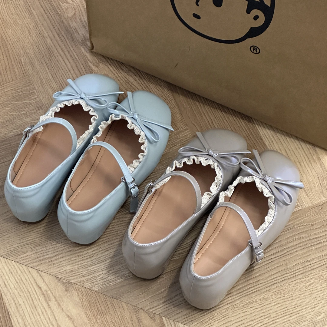 晚睡兰·内增高5cm法式蝴蝶结甜美风单鞋少女风芭蕾舞鞋玛丽珍鞋子