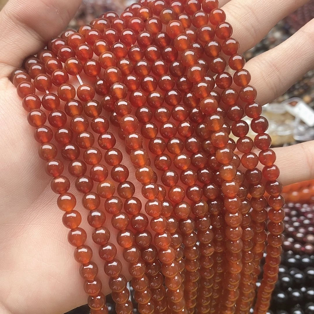 玛瑙/玉髓未镶嵌珠宝半成品一条天然6mm红玛瑙圆珠A级