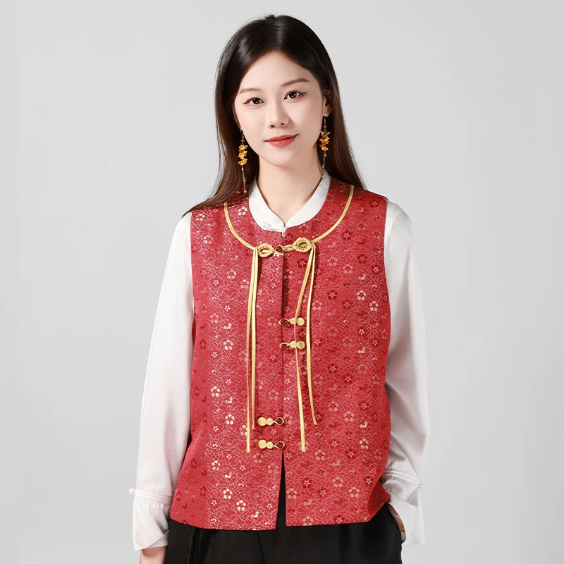 中国丝绸隆鹊『上久楷  冰裂梅花』宋锦对襟马甲新中式女装时尚洋气