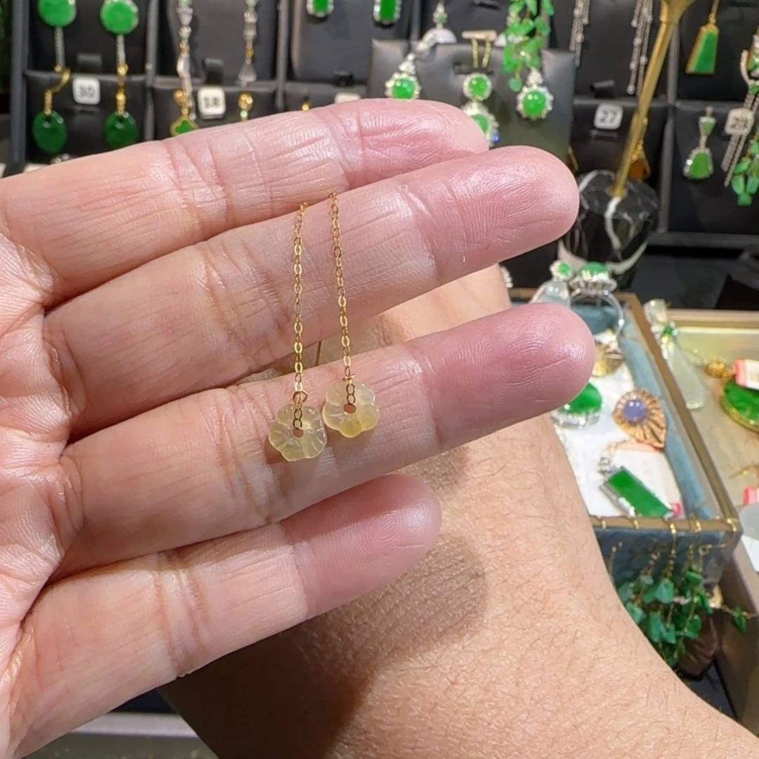 翡翠18K金镶嵌颈饰耳线