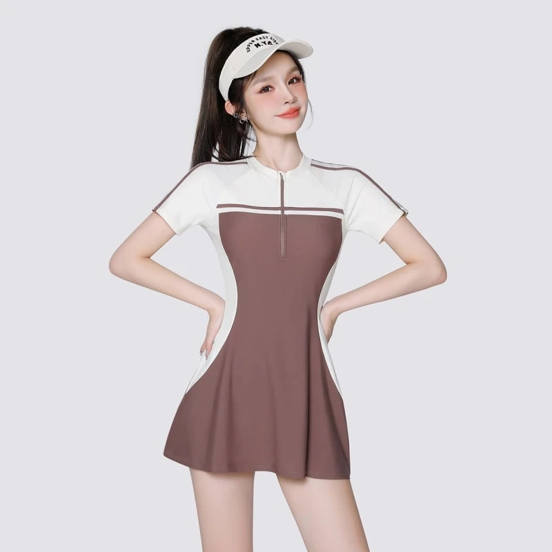 14003泳衣女款泡温泉连体修身女士游泳衣保守遮肉显瘦泳装时尚