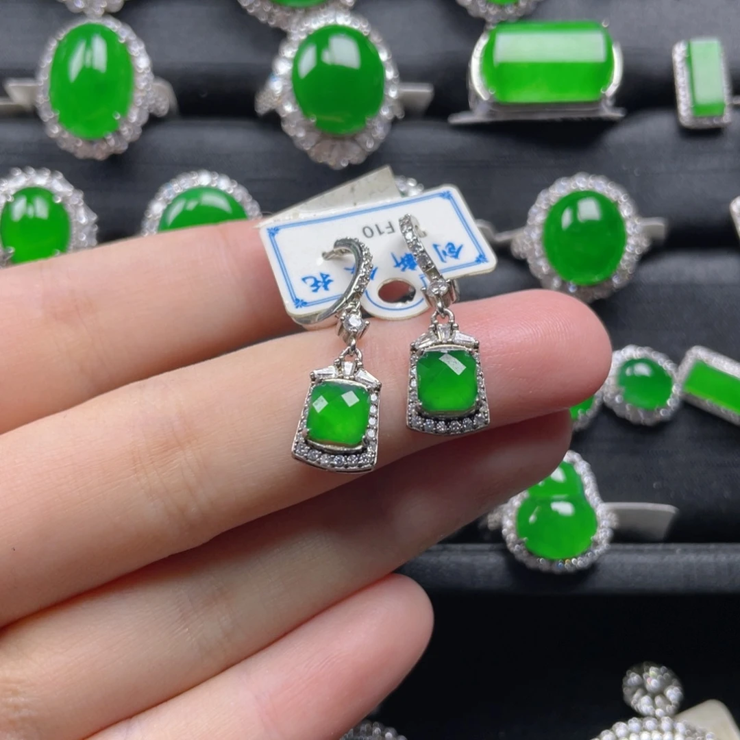 翡翠银S925镶嵌耳饰