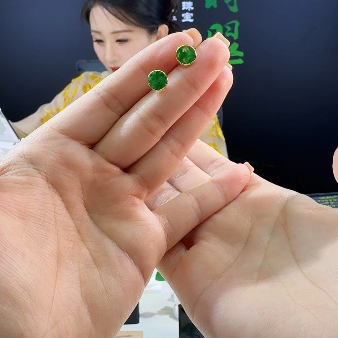 翡翠耳饰银S925镶嵌925镶嵌