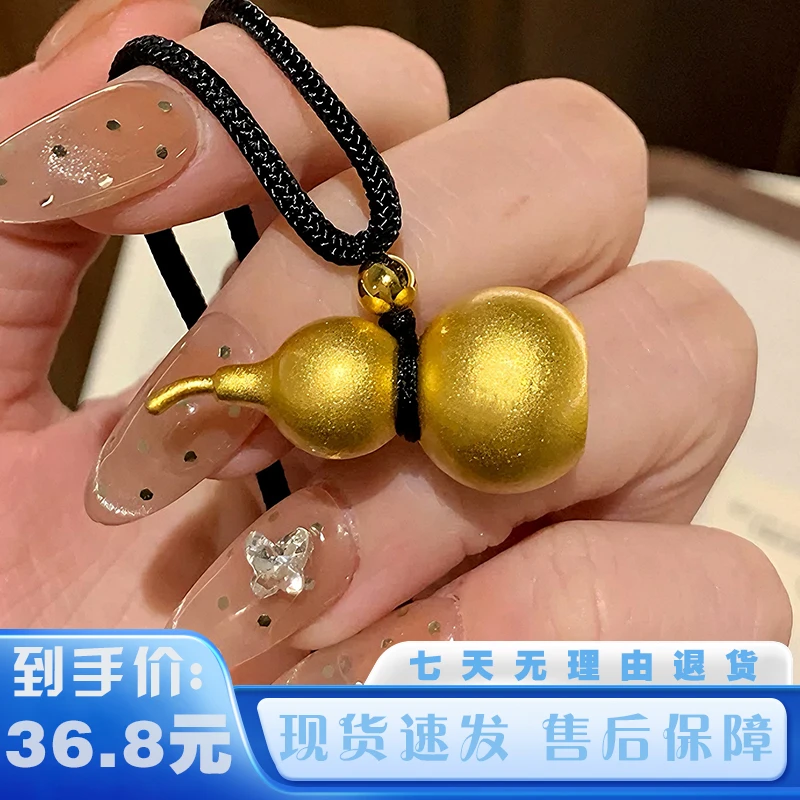复古手工素款简约轻奢时尚 中式实心葫芦金色饰品项链